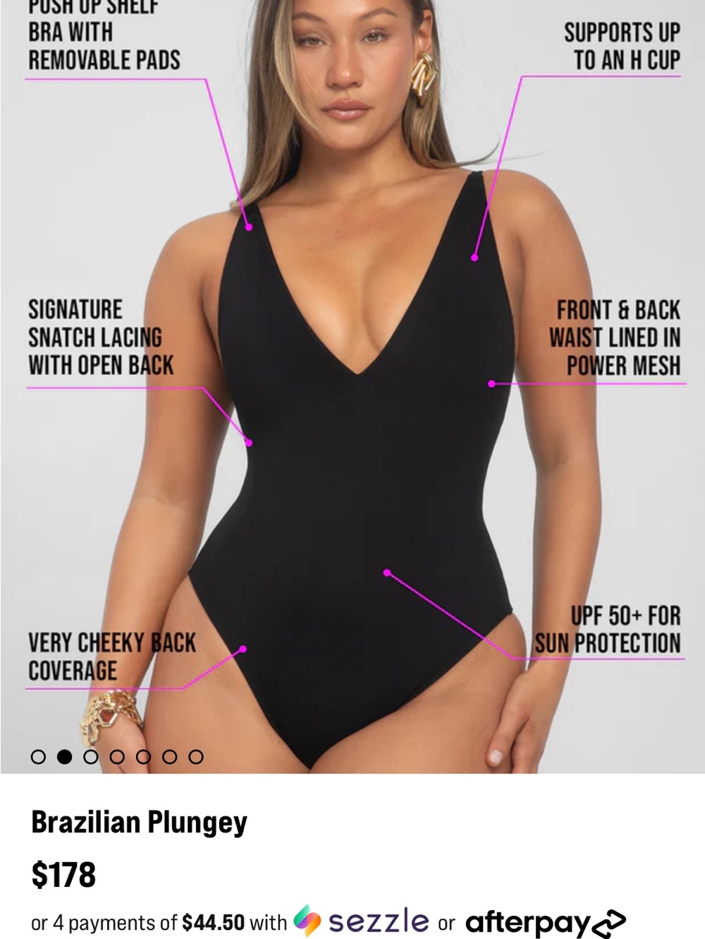Brazilian Plungey One-Piece Swimsuit in Black